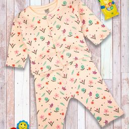 MeeMee Infant Girls Peach Floral Printed Full Sleeves Nightsuit-image-25