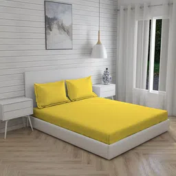 Layers Yellow 144 TC King Bedsheet with 2 Pillow Covers-image-61