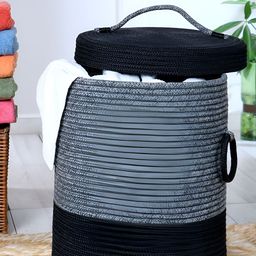 Pano Charcoal & Black Striped Laundry Bag With Lid-39