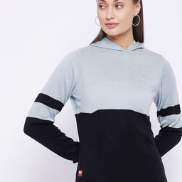 JUMP USA Women Blue & Black Colourblocked Hooded Pullover-image-61