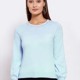 KLOTTHE Women Blue Wool Pullover Sweater-image-13