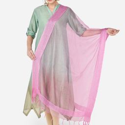 Dupatta Bazaar Pink Solid Organza Dupatta with Jute Border image 1