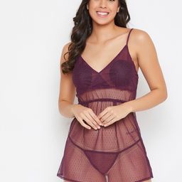 Clovia Purple Net Baby Doll-image-4