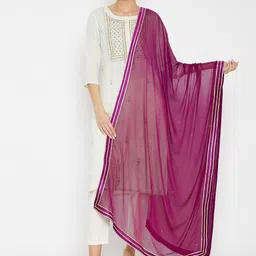 Clora Creation Purple Sequinned Dupatta With Taped Border-93