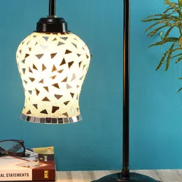 Devansh Mosiac Gold-Toned & White Textured Glass Contemporary Table Lamp with Shade-21