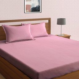 Arrabi Unisex Pink Geometric 300 TC 1 King Bedsheet with 2 Pillow Covers-74