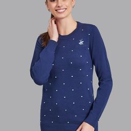 Beverly Hills Polo Club Women Navy Blue & White Polka Dots Printed Pullover-image-28