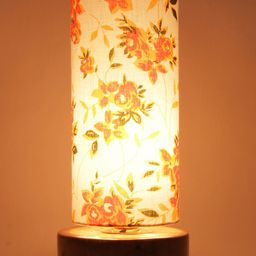 Devansh White & Orange Printed Traditional Column Table Lamp with Shade image 2