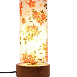 Devansh White & Orange Printed Traditional Column Table Lamp with Shade image 5