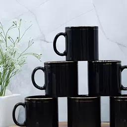Femora Black 6 Pieces Ceramic Glossy Mugs 180 ml-53