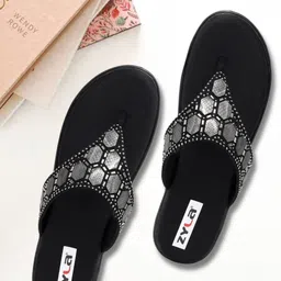 Zyla Embellished Open Toe Flats-49