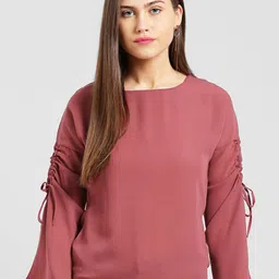 Be Indi Women Maroon Solid Pure Cotton Casual Top-image-87