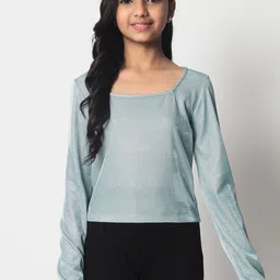 studio rasa Girls Square Neck Shimmer Regular Top-image-5