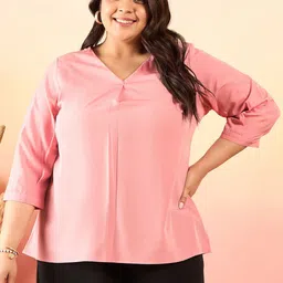Sztori Plus Size V-Neck Cuffed Sleeves Crepe Top-23
