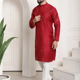 SOJANYA Geometric Embroidered Mirror Work Regular Kurta With Churidar image 5