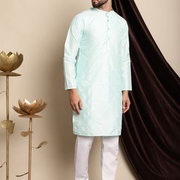Anouk Men Sea Green Geometric Embroidered Kurta with Churidar-image-45