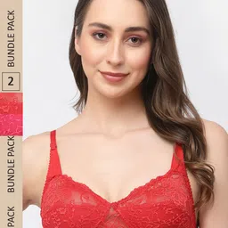 Docare Pack Of 2 Floral Non Padded All Day Comfort Non-Wired Cotton Bralette Lace Bra-image-93