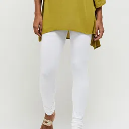 max Women White Solid Slim-Fit Leggings-42