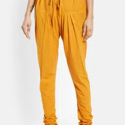 Fabindia Women Yellow Solid Cotton Churidar-image-7