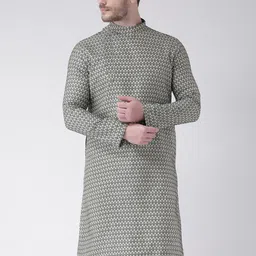 DEYANN Men Green Woven Design Kurta with Churidar-image-49