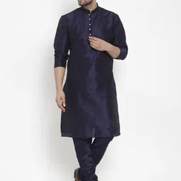 KRAFT INDIA Men Navy Blue Regular Dupion Silk Kurta with Churidar-image-6
