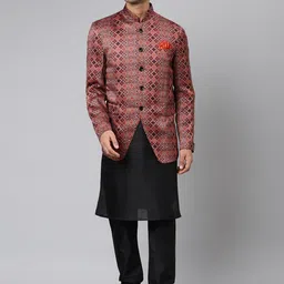 Hangup Men Black Regular Dupion Silk Kurta with Churidar-picture-9