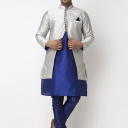 Benstoke Men Blue Dupion Silk Kurta with Churidar-image-5