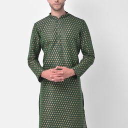 DEYANN Men Green Ethnic Motifs Regular Dupion Silk Kurta with Churidar-picture-12