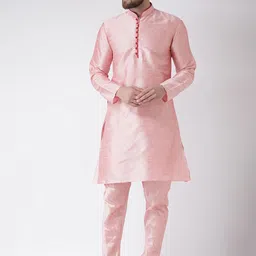 Hangup Men Pink Solid Dupion Silk Kurta with Churidar-image-80