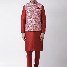 DEYANN Regular Dupion Silk Kurta with Pyjamas and Nehru Jacket image 1