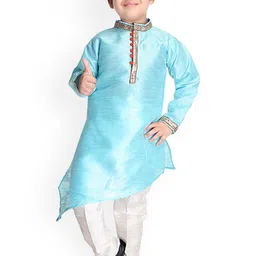 BAESD Boys Mandarin Collar Asymmetric Hem Dupion Silk Kurta With Pyjamas-picture-12
