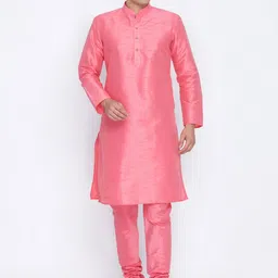 VASTRAMAY Men Pink Kurta with Churidar-image-66