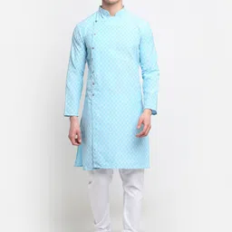 Benstoke Men Blue Angrakha Kurta with Churidar-image-86