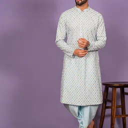 KISAH Men Blue Ethnic Motifs Printed Kurta with Dhoti Pants-image-87