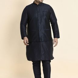 Sztori Plus Size Mandarin Collar Kurta & Churidar With Nehru Jacket-46