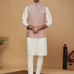 KISAH Straight Regular Kurta with Churidar & Nehru Jacket-image-41