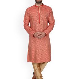 Enciger Geometric Woven Design Mandarin Collar Straight Kurta With Churidar-picture-51