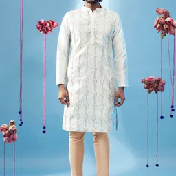 KISAH Geometric Embroidered Mandarin Collar Kurta With Churidar-picture-53