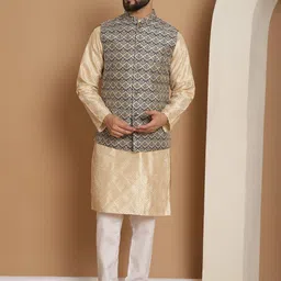 Anouk Embroidered Regular Kurta with Churidar & Nehru jacket-12