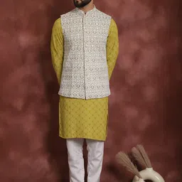 Anouk Green Ethnic Motifs Embroidered Straight Kurta With Churidar & Nehru Jacket-8