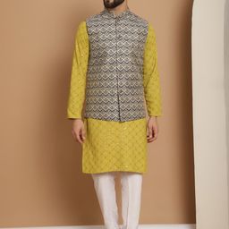 Anouk Green Woven Design Embroidered Regular Mandarin Collar Straight Kurta & Churidar-image-43