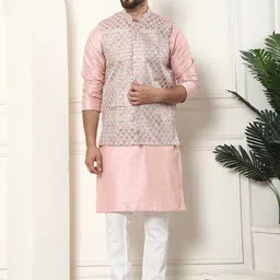 SOJANYA Striped Thread Work Kurta With Churidar & Embroidered Nehru Jacket-45