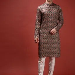 KISAH Ethnic Motifs Printed Straight Kurta with Churidar-image-98