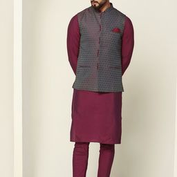 KISAH Mandarin Collar Straight Kurta with Churidar With Nehru Jacket-26