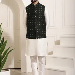 SOJANYA Band Collar Straight Kurta & Churidar with Nehru Jacket-picture-45