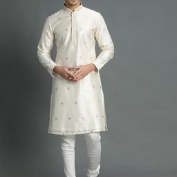 Twamev Ethnic Motifs Woven Design Mirror Work Mandarin Collar Kurta With Churidar-image-39