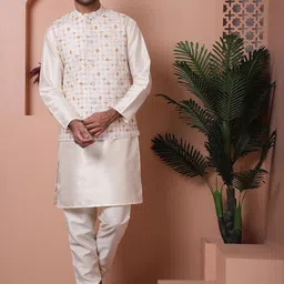 Jompers Floral Printed Regular Mandarin Collar Kurta with Churidar With Nehru Jacket-20