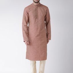 TABARD Men Maroon & Cream-Coloured Jacquard Printed Kurta with Churidar-image-26