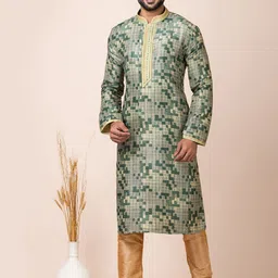 ROOTED LIBAAS Geometric Woven Design Regular Thread Work Kurta With Churidar-picture-7