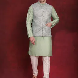 Jompers Woven Design Kurta With Pyjama & Nehru Jacket-picture-1